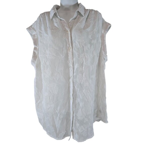 Ava & Viv Size 2X Semi-sheer White with Floral Embroidered White Flowers Sleevel - Picture 1 of 6